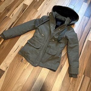 Zara Basic Olive Green with black faux fur Outerwear